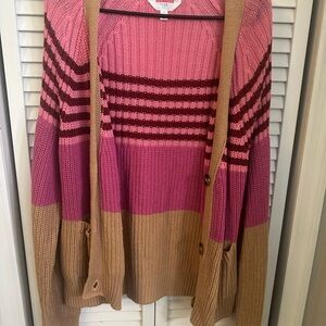 Time and Tru Pink and Tan Striped Cardigan